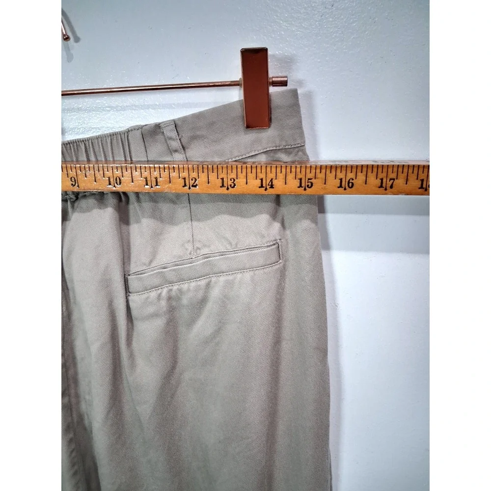 The Drop Womens Khaki Tan Tencel Lyocell Pleated Wide Leg Pants M Elastic Back